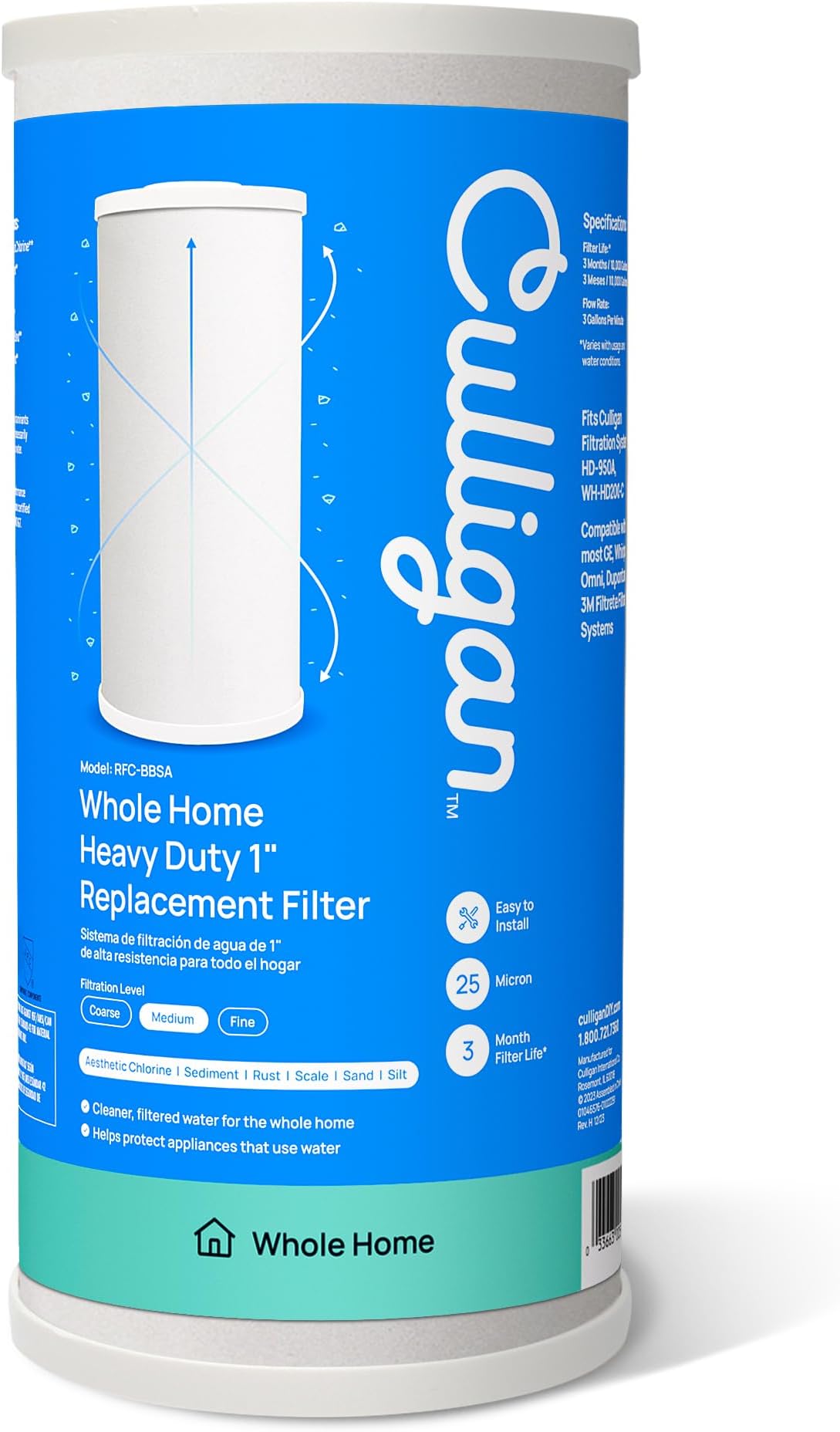 Culligan RFC-BBSA Whole House Water Filter for Sediment - 25 Micron 10”x4.5” Long Lasting Water Filter Replacement Compatible with FXHTC, W50PEHD, GXWH40L, GXWH35F, GNWH38S, WFHD13001, Pack of 1