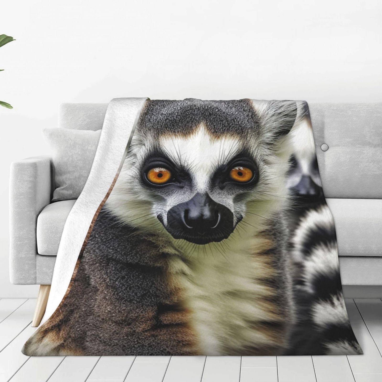 Couverture pelucheuse légère lémurien en microfibre toutes saisons