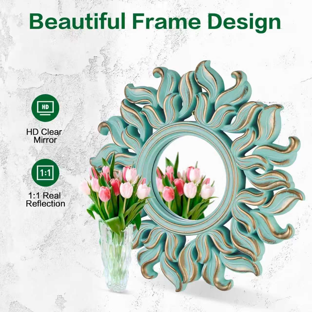 10''x10'' Round Wall Mirror, Green Circle Mirror for Bedroom, Entryway, Living Room, Decorative Modern Wall Decor - Image 3