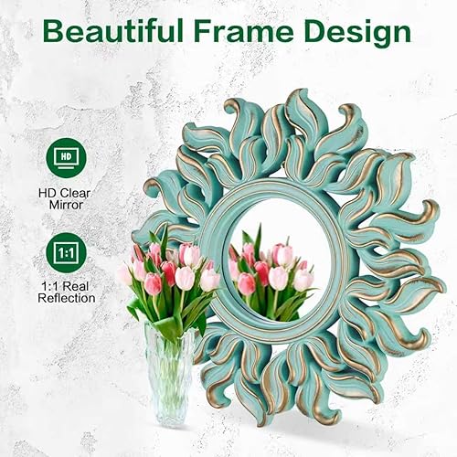 Miniatura 3 de Espejo redondo de pared de 10 x 10 pulgadas, espejo circular verde para dormitorio, entrada, sala de estar, decoración de pared moderna y decorativa