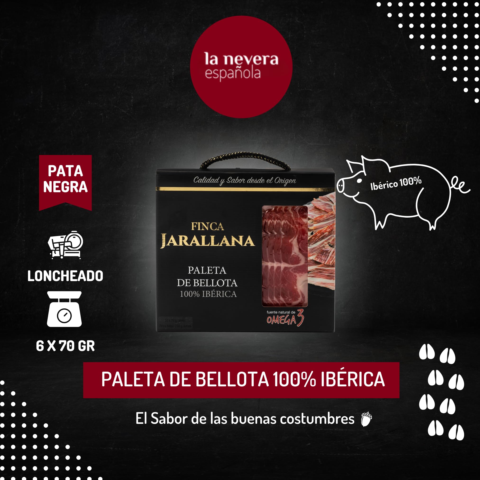Prosciutto 100% iberico di ghianda, affettato e stagionato (6x70g) - Prosciutto spagnolo di ghianda, delizia per buongustai