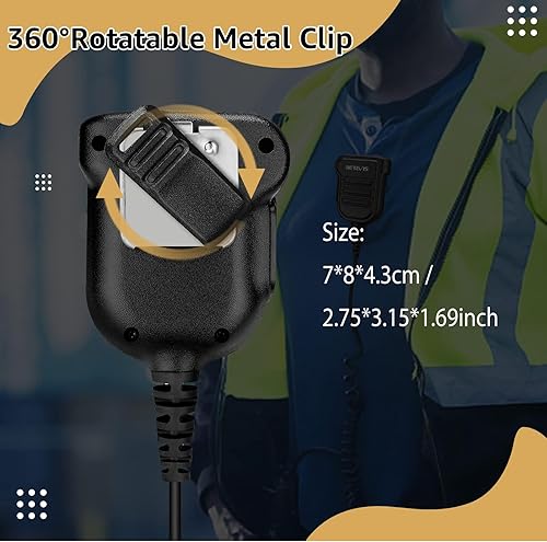 Miniatura 4 de Retevis Altavoz Walkie Talkie RT86, conector de audio de 0.138 in, micrófono de altavoz de hombro impermeable IP54, para radio bidireccional RT68