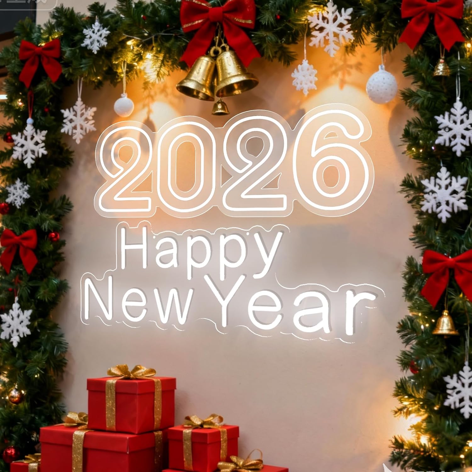 DS&DV 30 inch Number 2026 LED Neon Sign, Hanging Dimmable Xmas Indoor Party Light Signs for New Year's Day Window Walls Décor Gifts (Warm 2026)
