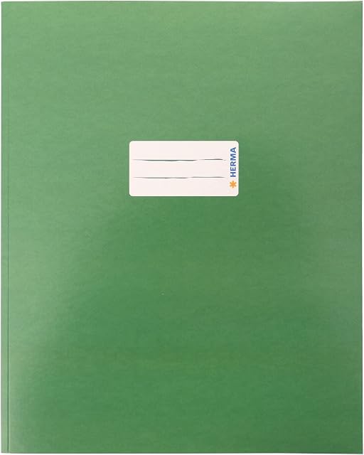 HERMA 20047 Quart tekturowa okładka na zeszyty z polem na opis, ze stabilnego i bardzo mocnego papieru, okładka na zeszyty szkolne, zielona