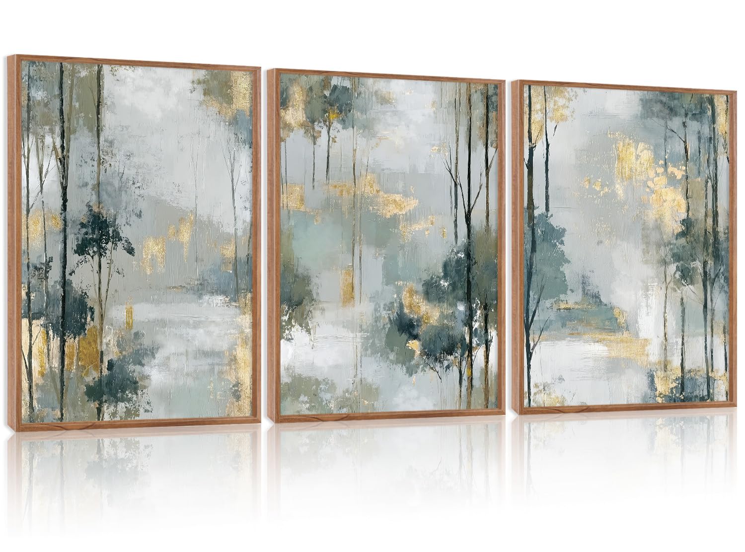 KAIRNE Abstract Gold Foil Forest Teal Landscape Wall Art Set 12x16inch x3 โ image 1