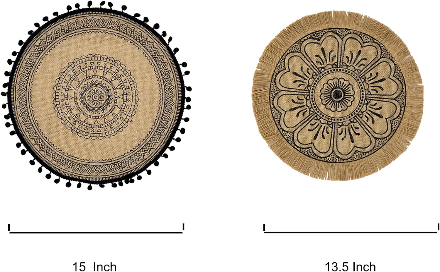 Round Placemats Set of 8, Dining Winter Modern Dinner Braided Beige Boho Round Table and Fall Circle Placemats Boho Tssels Runner Kitchen Table Plate Mats Set of 8 (Black 8)