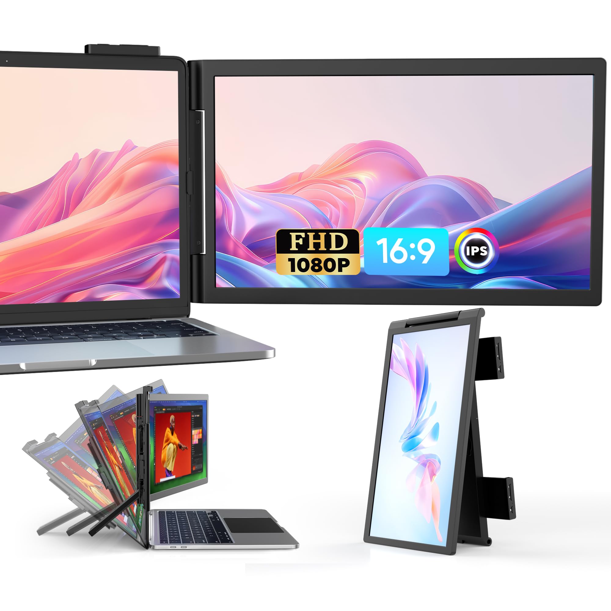 Extensor de Tela para Notebook, Monitor Portátil Externo de 14" para Notebook, IPS FHD 1080P com Conexão Plug & Play