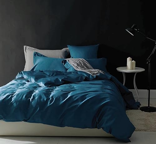 Miniatura 5 de Juego de funda de edredón de algodón egipcio de color sólido, ropa de cama de lujo de alta densidad de hilos de fibra larga, tejido satén, sedosa,