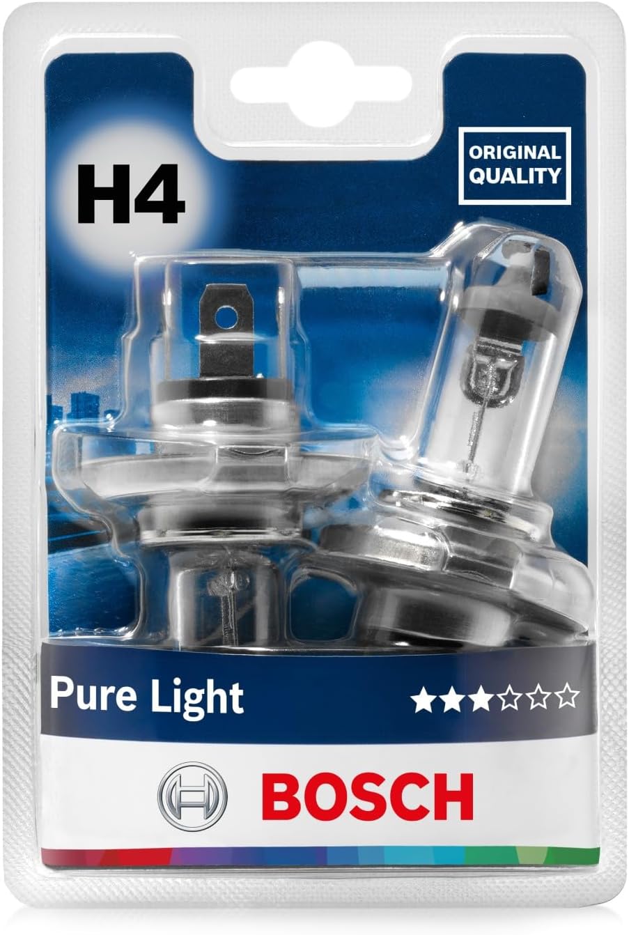 1987301410 H4 Lamp Pure Light 12V 60/55W P43t (Pack of 2)