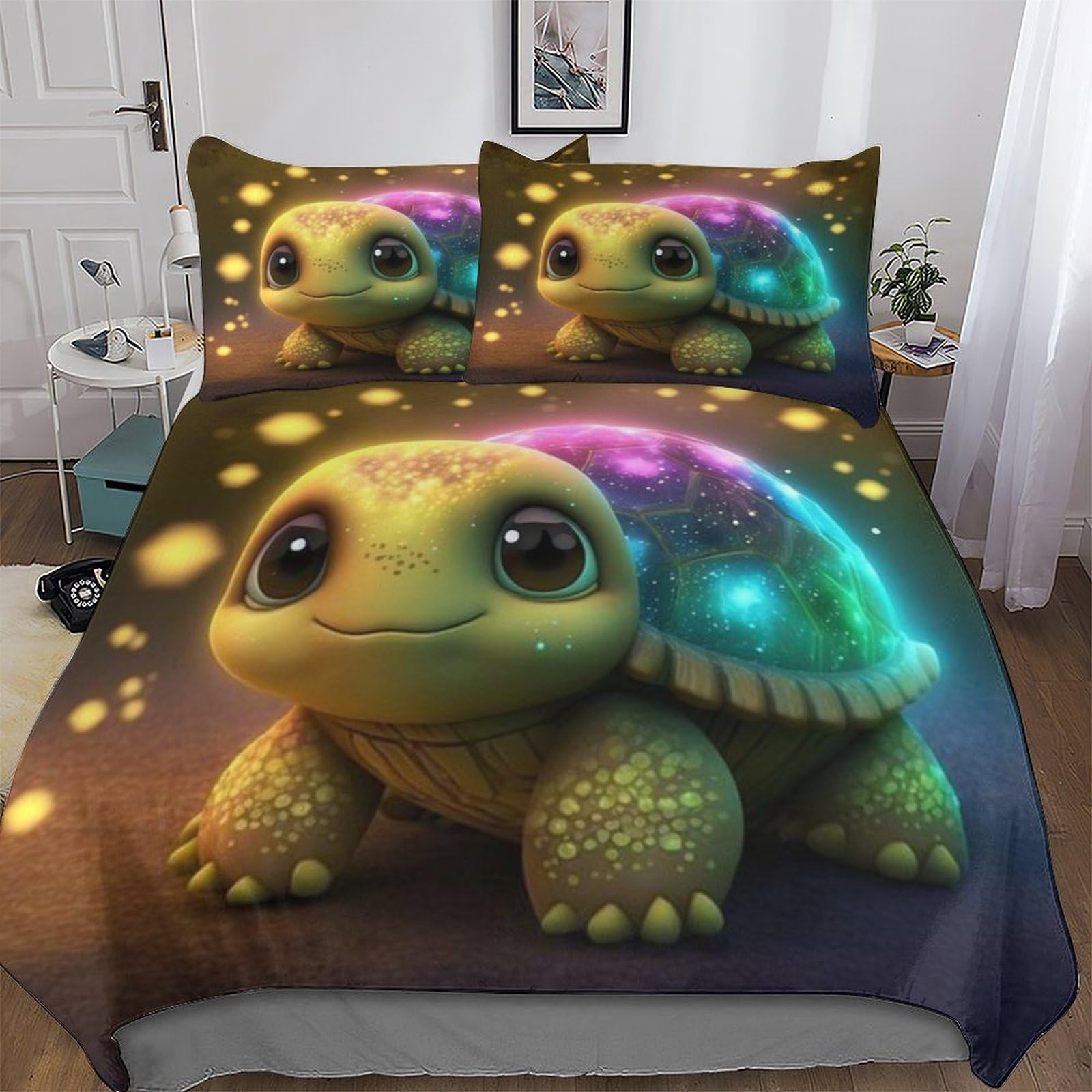 Housse de couette tortue marine King 220x240cm avec 2 taies d'oreiller