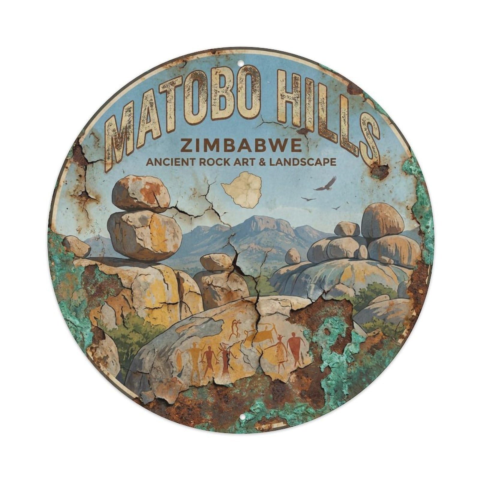 Retro Zimbabwe Travel Matobo Hills Vintage Metal Tin Sign Plaque Wall Decor for Cafe, Club Bar, Office, Garden Metal Poster 8x8Inch