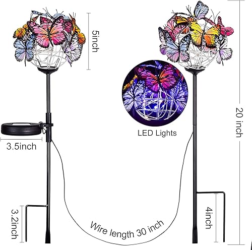 Miniatura 2 de Outdoor Solar Garden Lights - 2 Pack Solar Powered Garden Stake Lights with 18 Butterflies and Copper String Lights, Multicolor