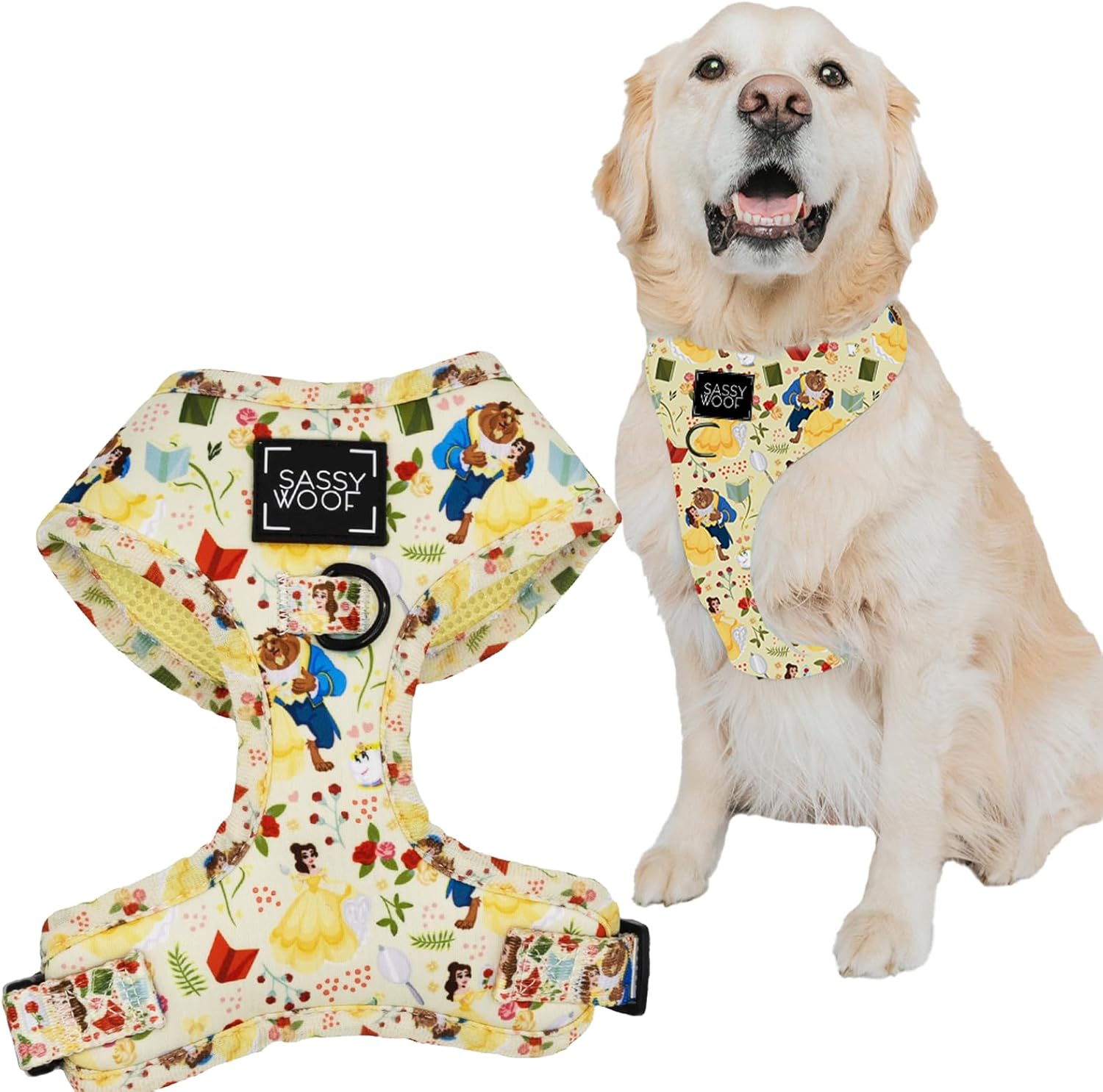 Sassy Woof Dog Adjustable Harness - Disney Princess Beauty and the Beast Belle - XL, Breathable Mesh, No Pull Design with Two D-Rings, Perfect for Extra Large Dogs - Officially Licensed