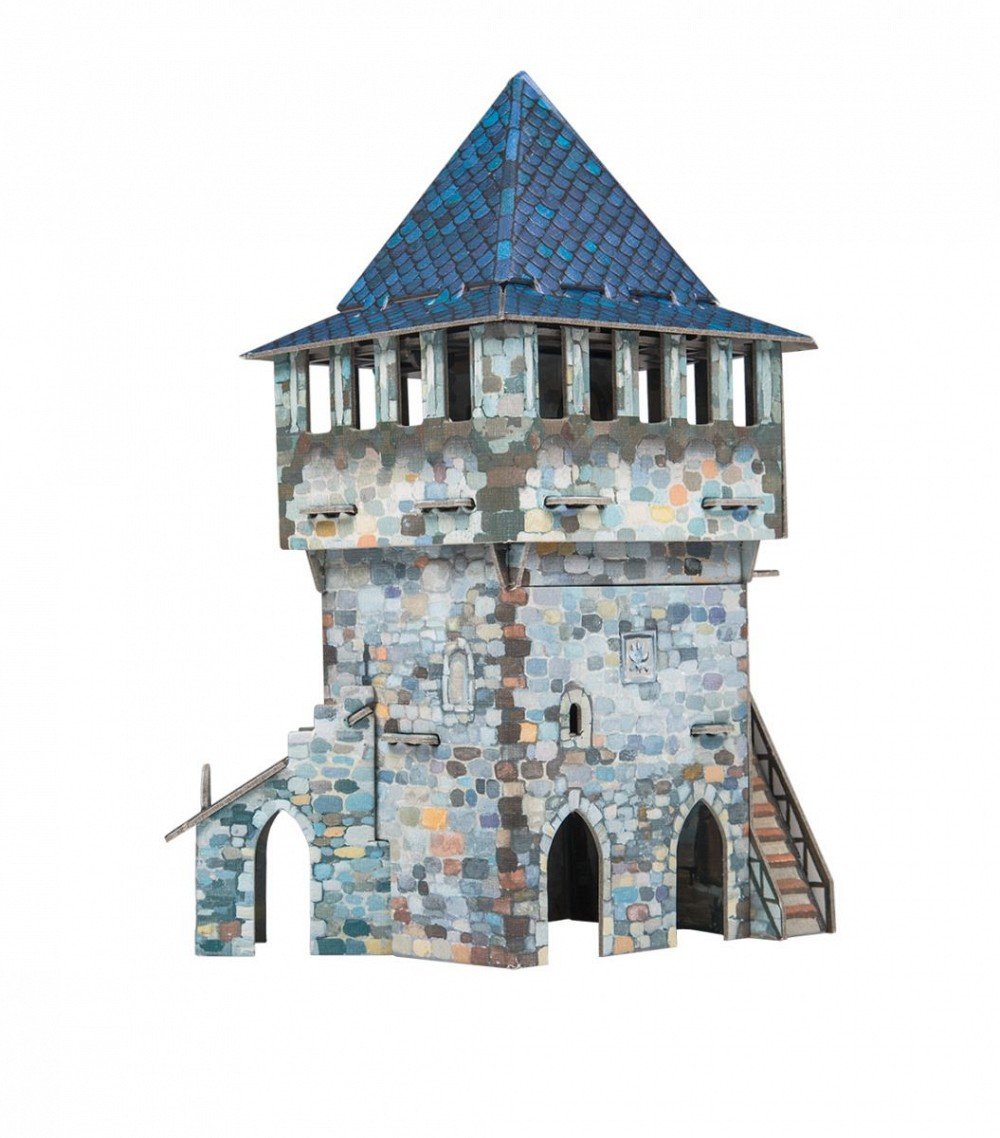 UMBUM Paper Craft Kit - Medieval Castle Top Tower with Figures - Blue - 4.25"W x 4.25"L x 8.5"H - Ages 6+