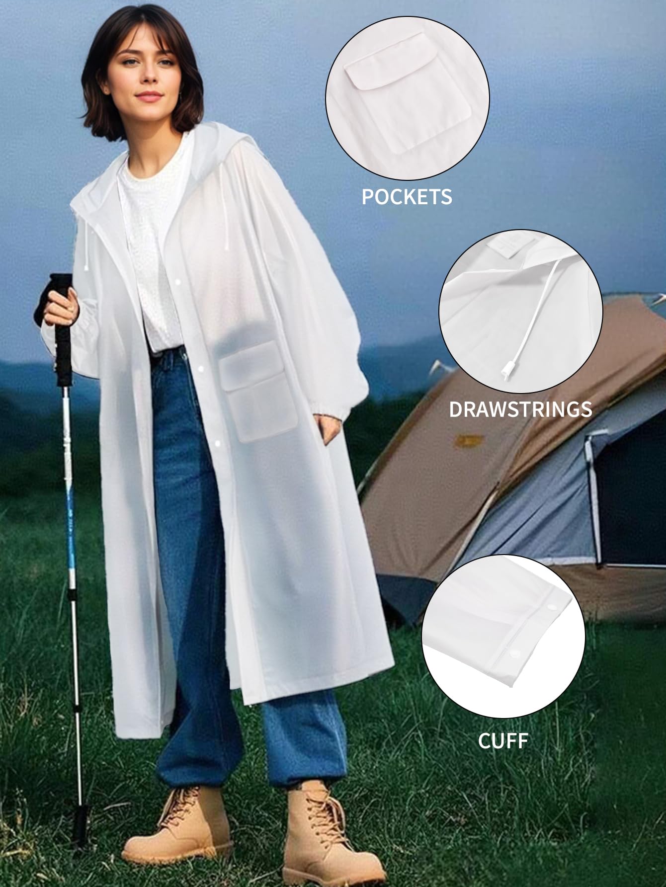 Besshopie EVA-Regenmantel, wasserdicht, wiederverwendbar, Unisex, für Herren und Damen, lang, transparent