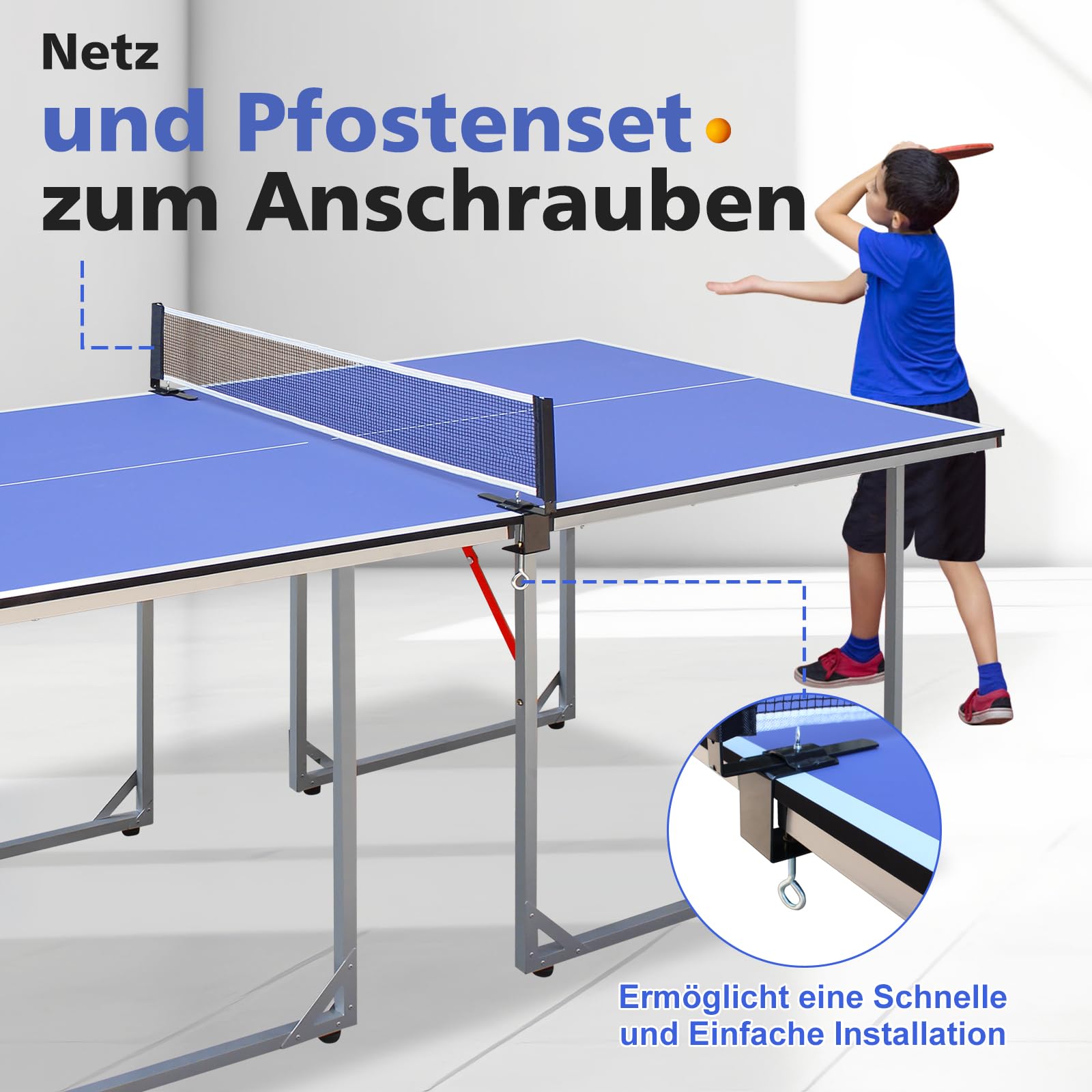 Table de ping-pong pliable, 182 cm x 91 cm, taille moyenne, set de table multifonction, avec filet, 2 raquettes de tennis de table et 3 balles