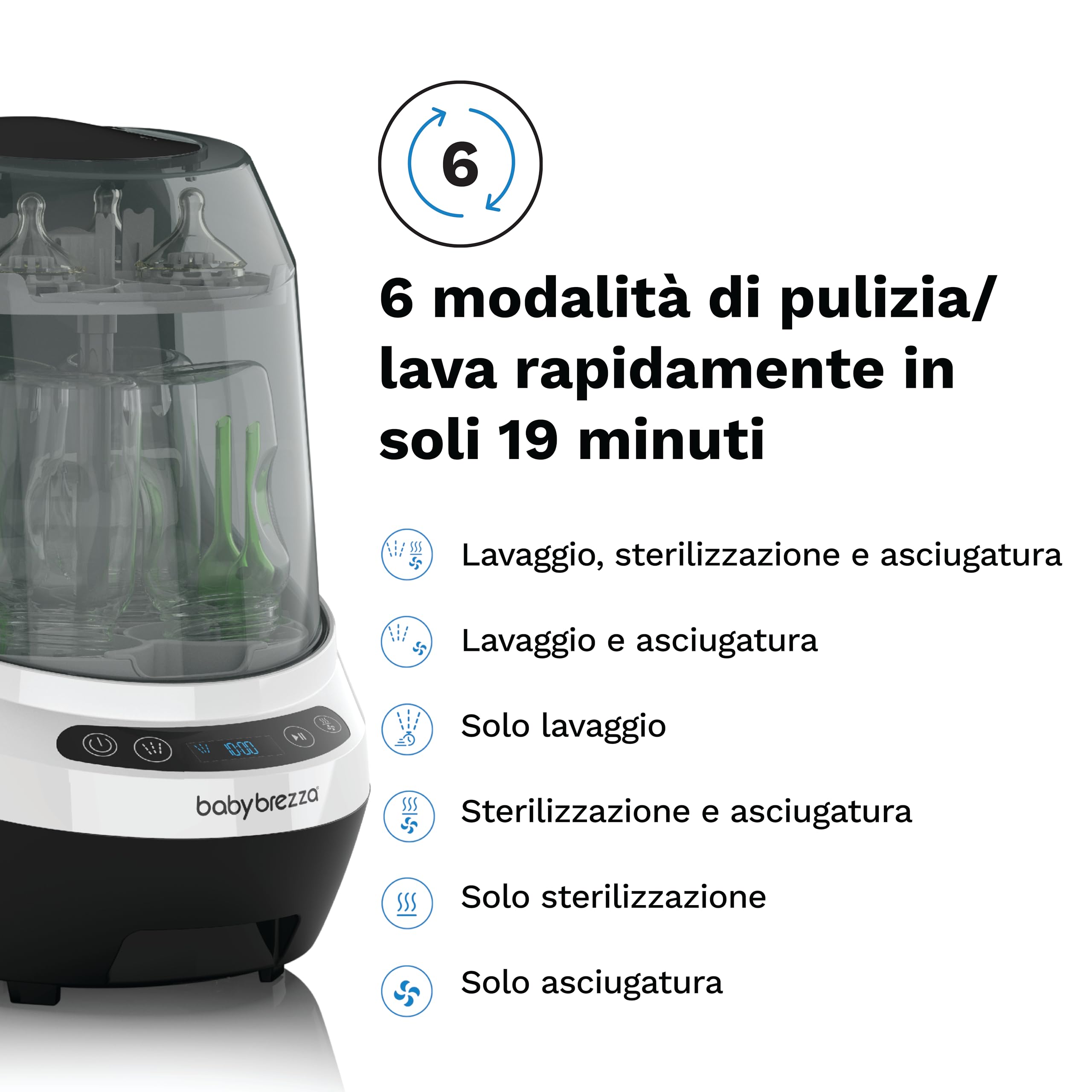 Baby Brezza Bottle Washer Pro: Lavabiberon ecologico, multifunzione, Sterilizzatore automatico con Lavaggio e Asciugatura per Biberon, Tettarelle e Accessori per Neonati - Pulizia senza spazzole