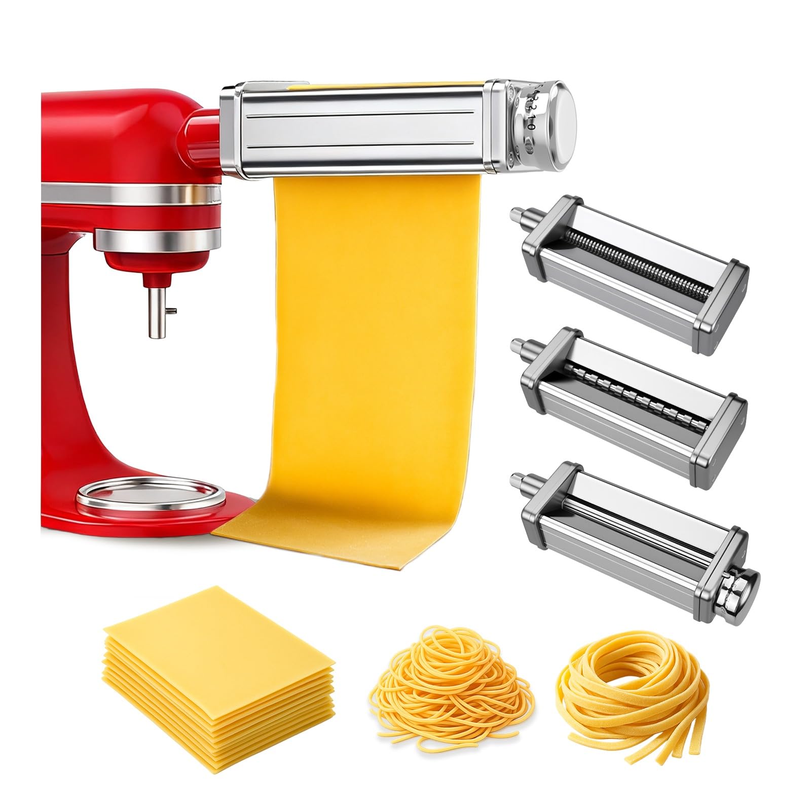 Nudelaufsatz für KitchenAid Küchenmaschine 3-teilig – Pasta Roller, Spaghettischneider & Fettuccineschneider – Edelstahl Aufsätze - Küchenmaschinen Zubehör für KitchenAid von MMOBIEL