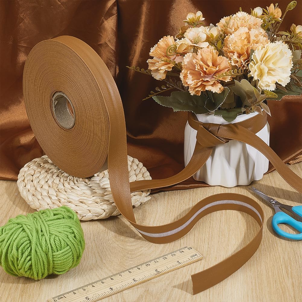 BENECREAT 25.15 Yards Pu Leather Fold Bias Tape, 3/4Inch Wide Fold Over Leather Straps Bias Binding Tape Double Fold Bias Tape for Crafts Sewing Hemming Projects