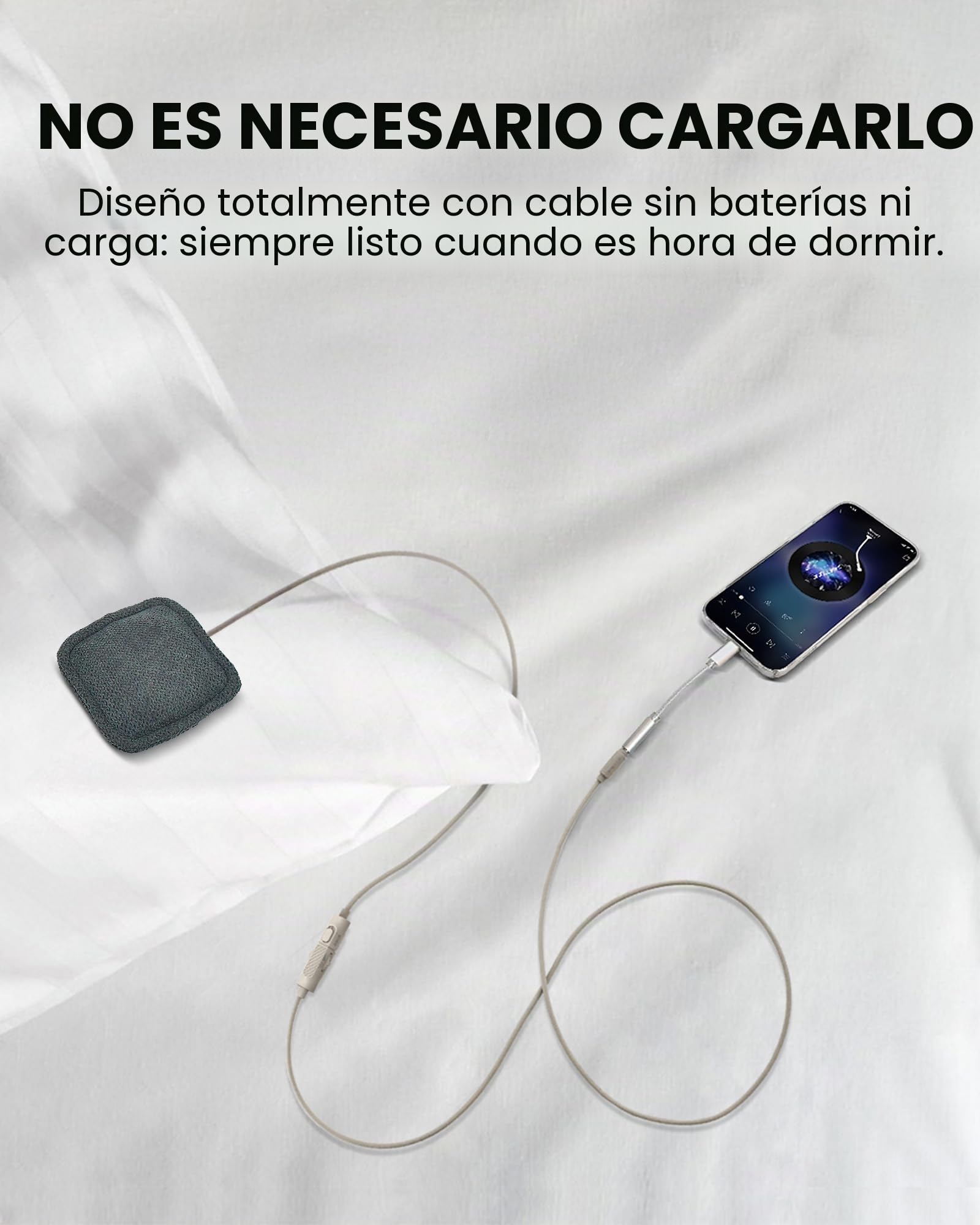 Avantree Slumber Mini – Altavoz De Almohada con Cable para Dormir, Audio Suave para La Noche, Sin Carga, Control De Volumen En Línea, USB-C Y AUX, Auriculares para Podcasts Y Audiolibros