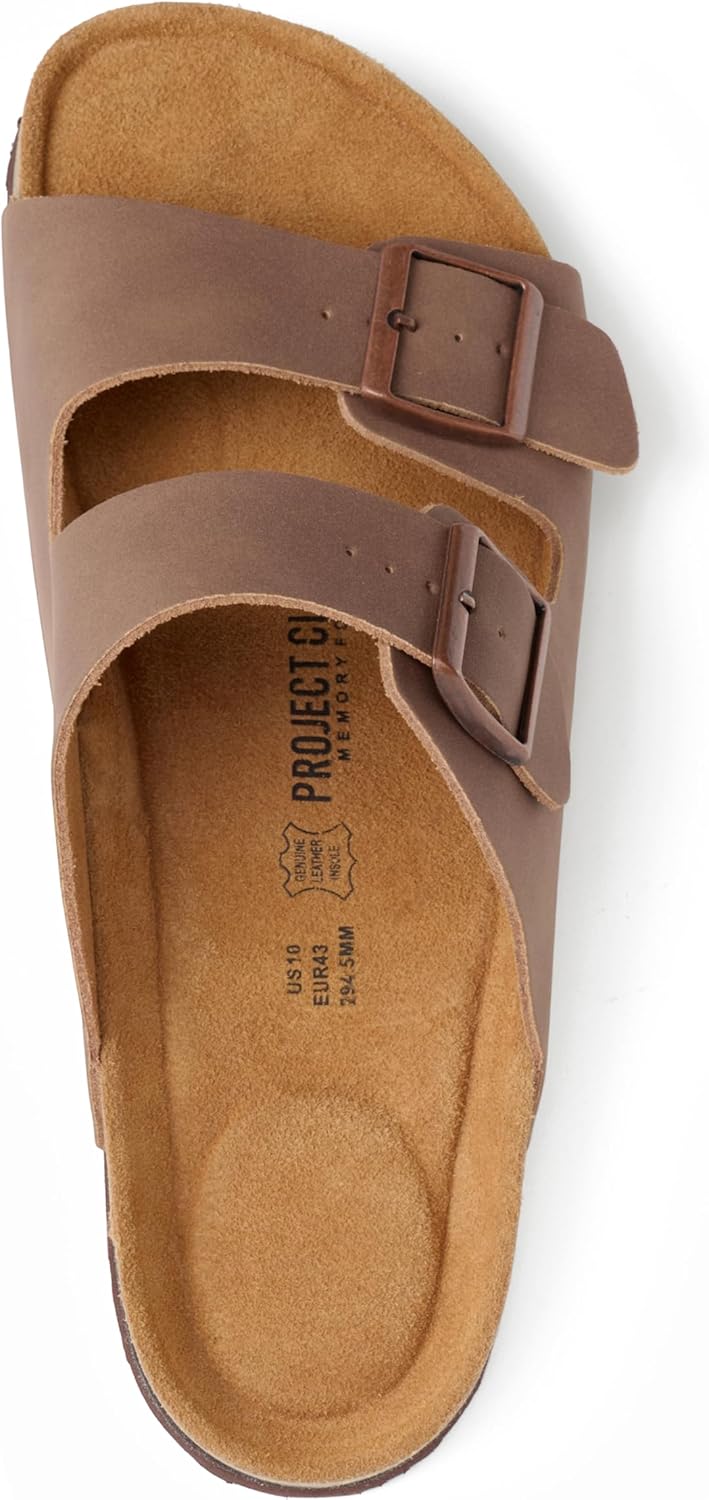 Project Cloud 100% Genuine Leather Mens Sandals - Memory Foam Insole & Cork Footbed Slides for Men Footwear - Non-Slip Summer Sandals for Men & Lightweight Mens Slides (Heritage)