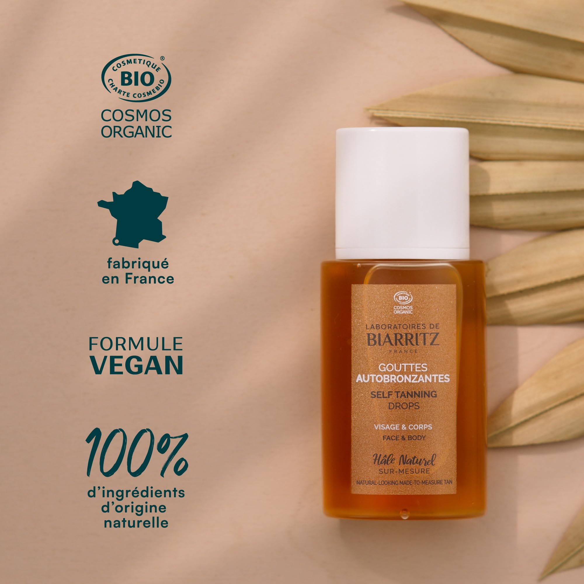 Laboratorios de Biarritz – Gotas autobronceantes – ALGA MARIS® con certificación ecológica. Un bonito aroma natural a medida – Cara y cuerpo – 35 ml – Fabricado en Francia