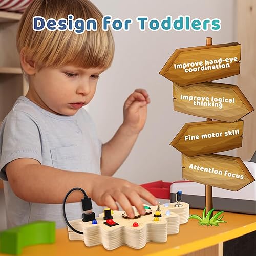 Miniatura 7 de Montessori - Tablero de actividades de viaje de madera para bebés de 1, 2, 3, 4 años, aprendizaje temprano, dinosaurio de madera sensorial con