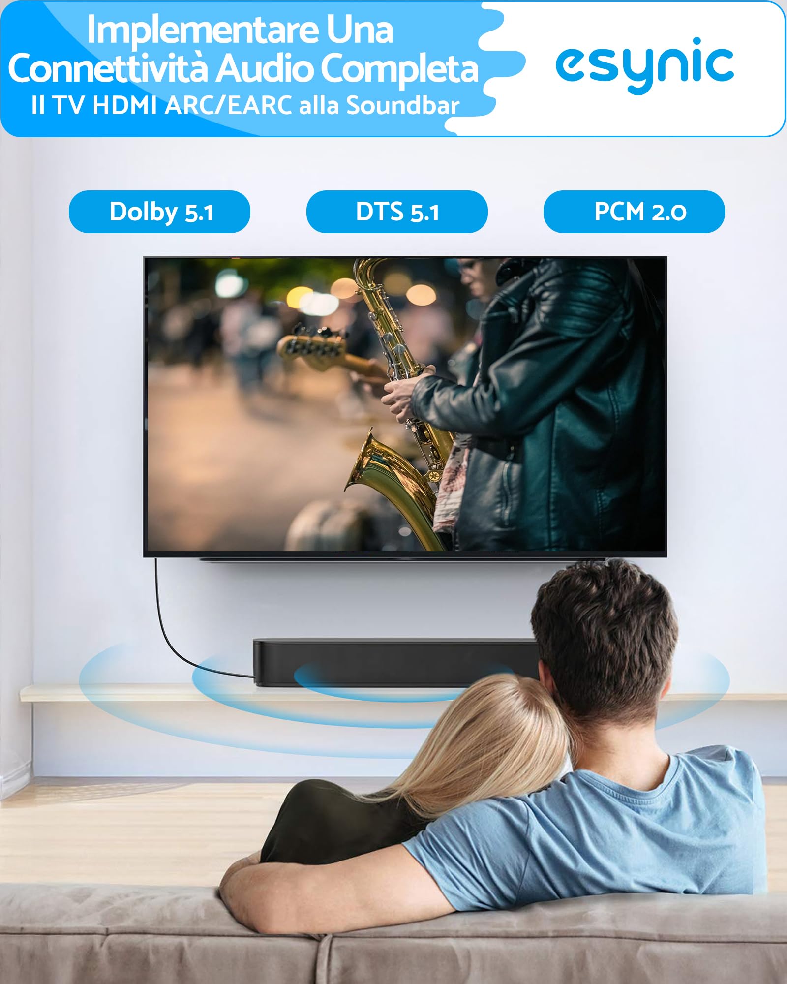 eSynic Cavo Convertitore da eARC/ARC HDMI a Ottico per HDTV a Soundbar Cuffie Wireless Home Theater, 192KHz eARC ARC Audio Extractor Professionale con 1.5M Cavo Integrato, Supporta 5.1ch e 2.0ch