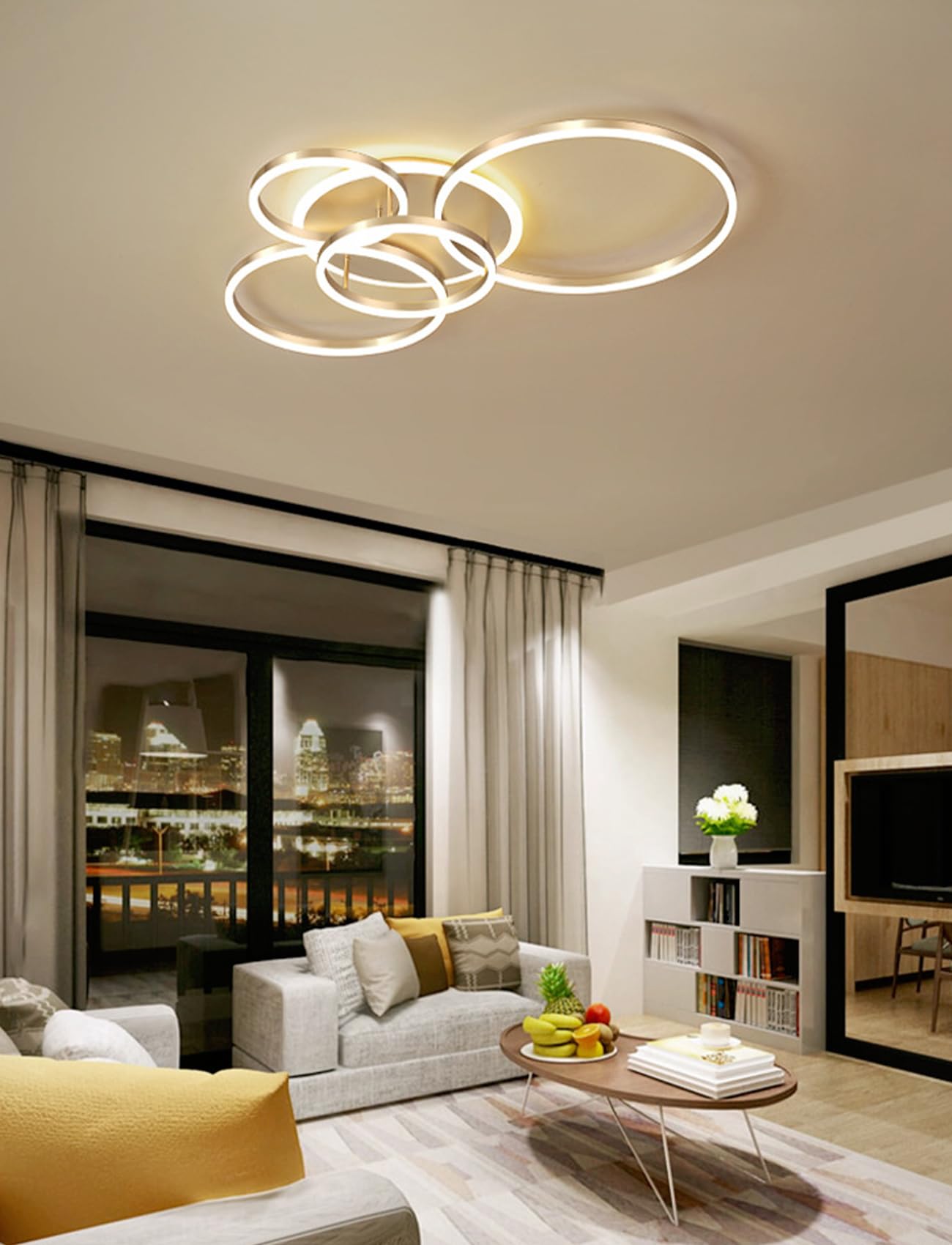 Plafonnier LED variable or 72W de 98cm pour illuminer le salon - 8