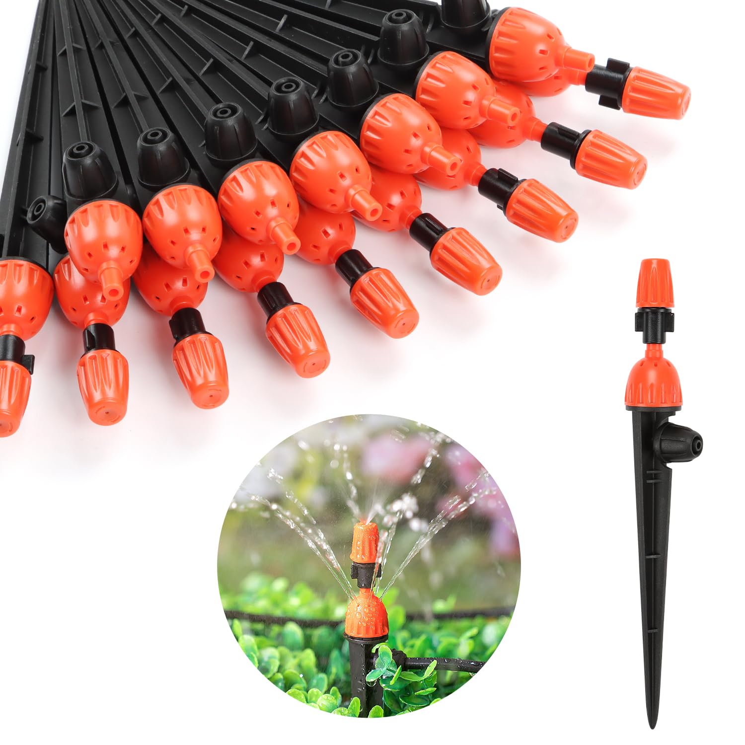 Copadri 2 in 1 Drip Irrigation Emitters and Atomizing Nozzle for 1/4" Drip Irrigation Tubing, 25 Pcs Adjustable 360 Degree Water Flow Drippers Sprinklers Fittings for Garden Watering System