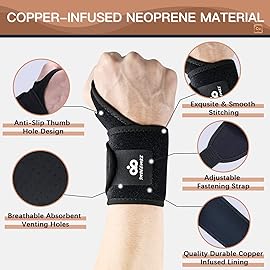 INDEEMAX 2 Pack Copper Wrist Brace Support for Carpal Tunnel, Pain Relief, Arthritis, Tendonitis, Adjustable Wrist Braces Compression Wraps Both Hands, Fit for Men and Women, Black