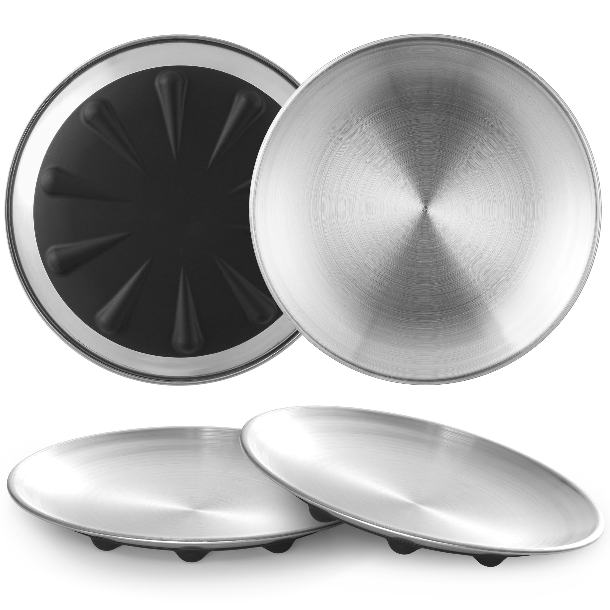 Wellbro Cat Food Bowls, 6.7" Stainless Steel Whisker Fatigue Cat Plates with Non-Slip Silicone Base, Shallow Kitten Dishes for Wet & Dry Food