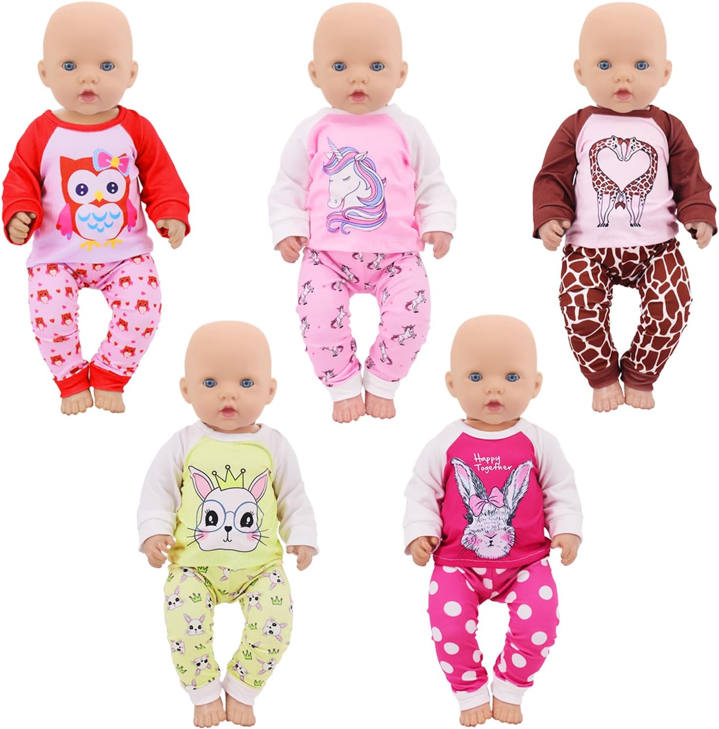 ZITA ELEMENT 5 Sets Baby Doll Clothes Outfits Casual Wear for 14-18 Inch Doll, Doll Clothes for Alive Doll 10 Pcs Baby Doll Accessories for Baby Doll Reborn, 18 Inch Girl Doll (No Doll)