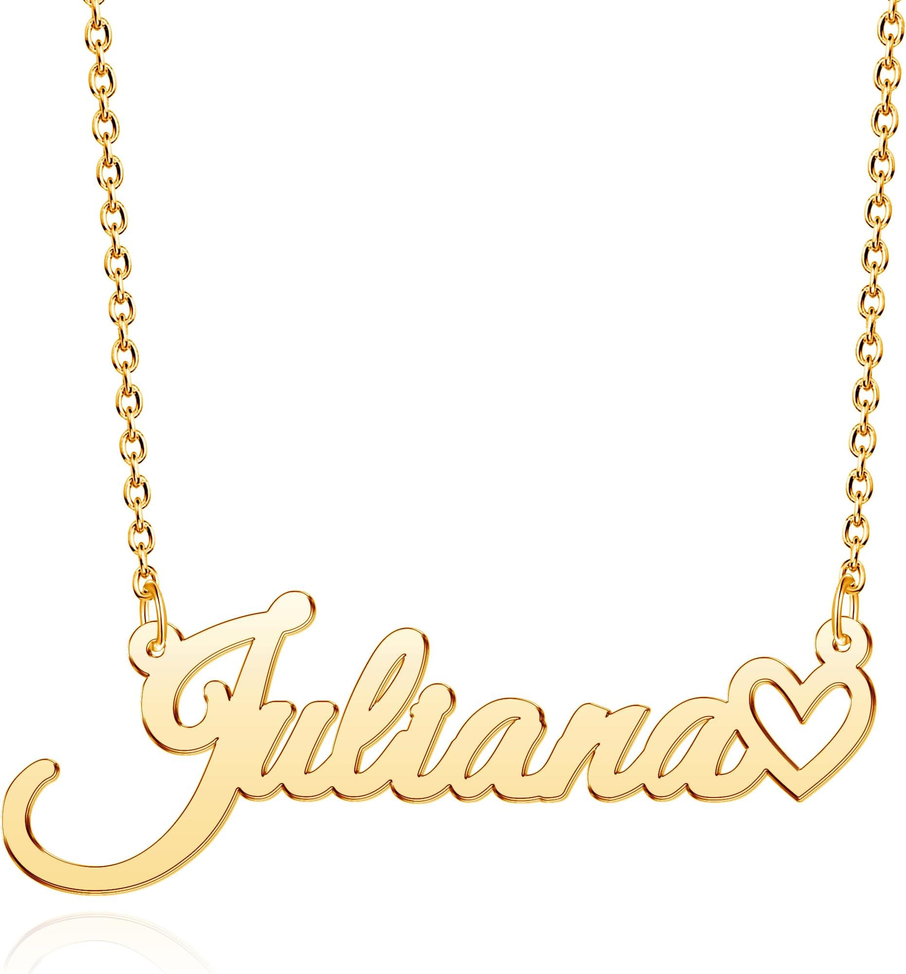 CoolJewelry Custom Name Necklace for Women Personalized Name Necklaces with Heart 18K Gold Plated or Sterling Silver Nameplate Customized Pendant Jewelry Gift