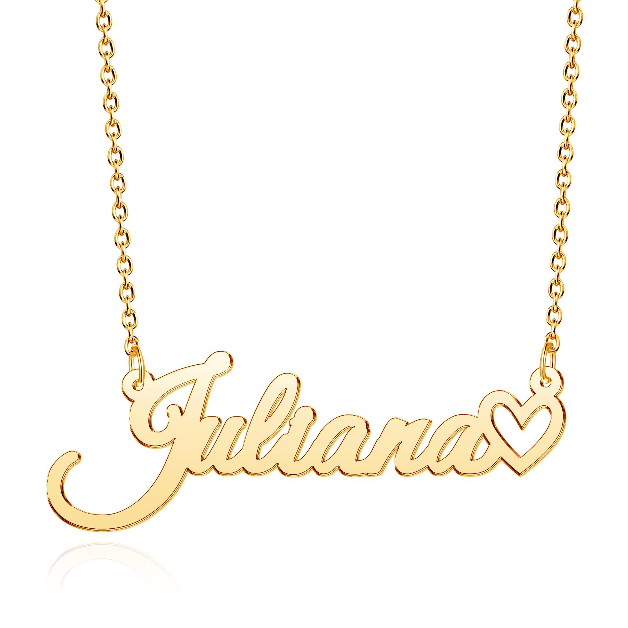 CoolJewelry Custom Name Necklace for Women Personalized Name Necklaces with Heart 18K Gold Plated or Sterling Silver Nameplate Customized Pendant Jewelry Gift