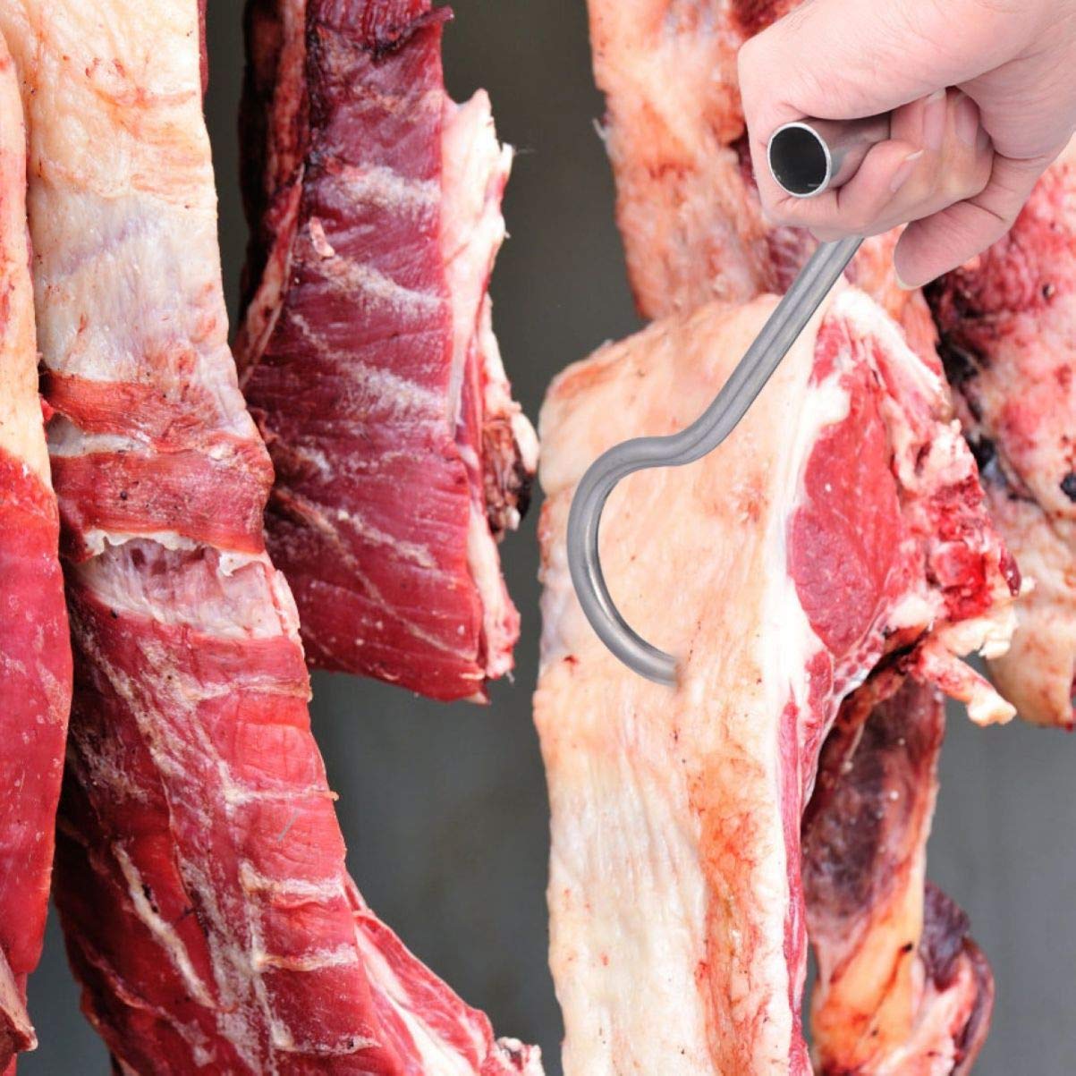 iplusmile Stainless Steel Meat Hook - à viande - de boucher - En acier inoxydable - en T - Avec poignée - réversible pour rôtir - Outil de barbecue - Argenté