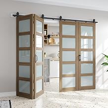 Fredbeck Double 48x84 Bifold Glass Barn Doors with Hardware Included 96x84 Sliding Folding Door