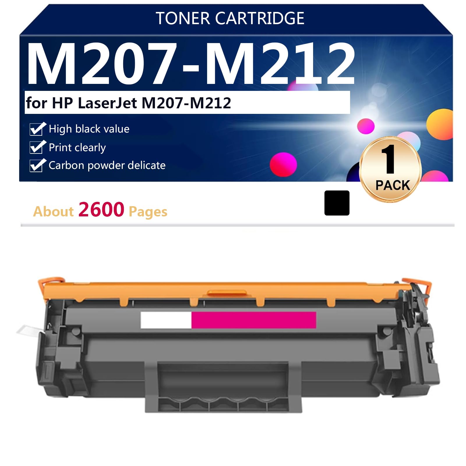 M207-M212 Negro Cartucho de Tóner de Repuesto de Alta Capacidad para HP LaserJet M207-M212 Impresora, 2600 Páginas,Black-1 Pack