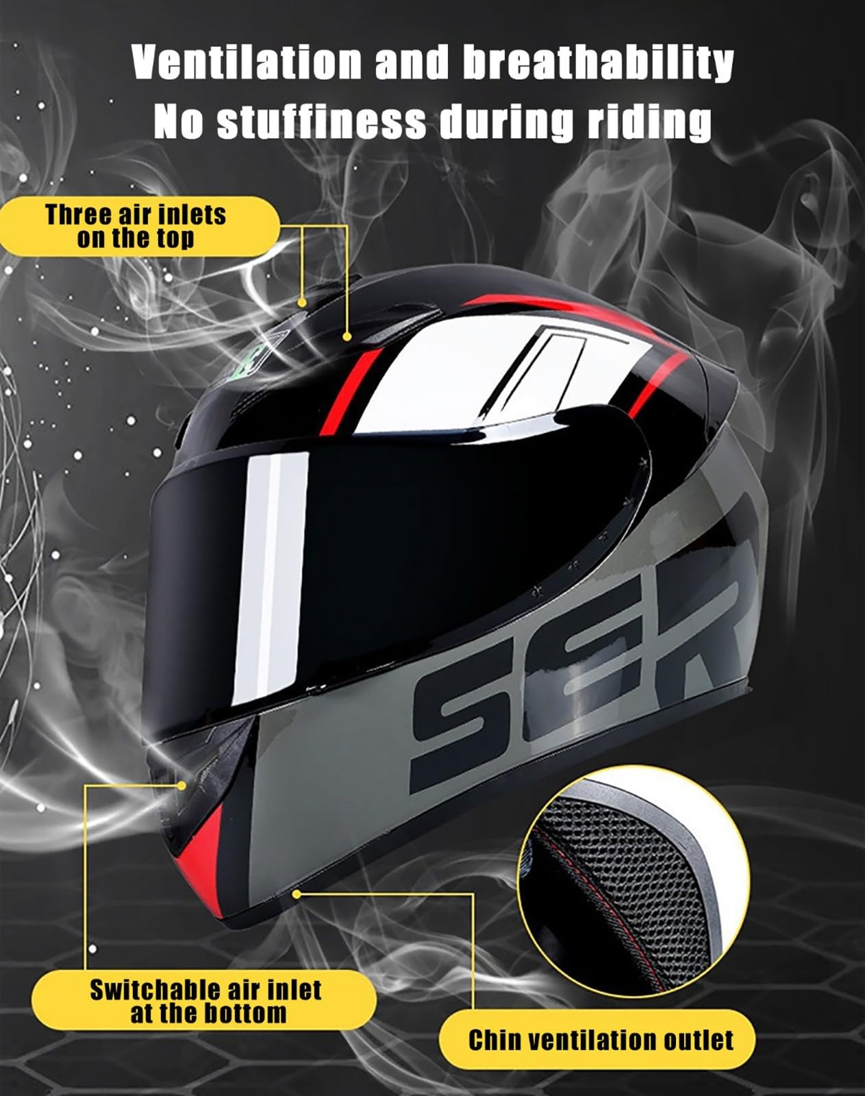 Casco Integrale, Casco Da Moto Certificato ECE 22.06 E Casco Da Scooter Con Doppia Visiera Per Donna, Uomo E Adulto, Casco Da Moto, Visiera Trasparente, Nero A2,S/(53~54cm)