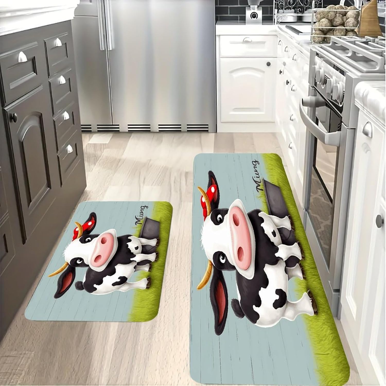 Cute Cow Kitchen Mats for Floor 2PCS Waterproof Non-Slip Kitchen Rugs Cushioned Anti-Fatigue Mat Heavy Duty Floor Mats Comfort Standing Mat for Kitchen Home Office Laundry image 4
