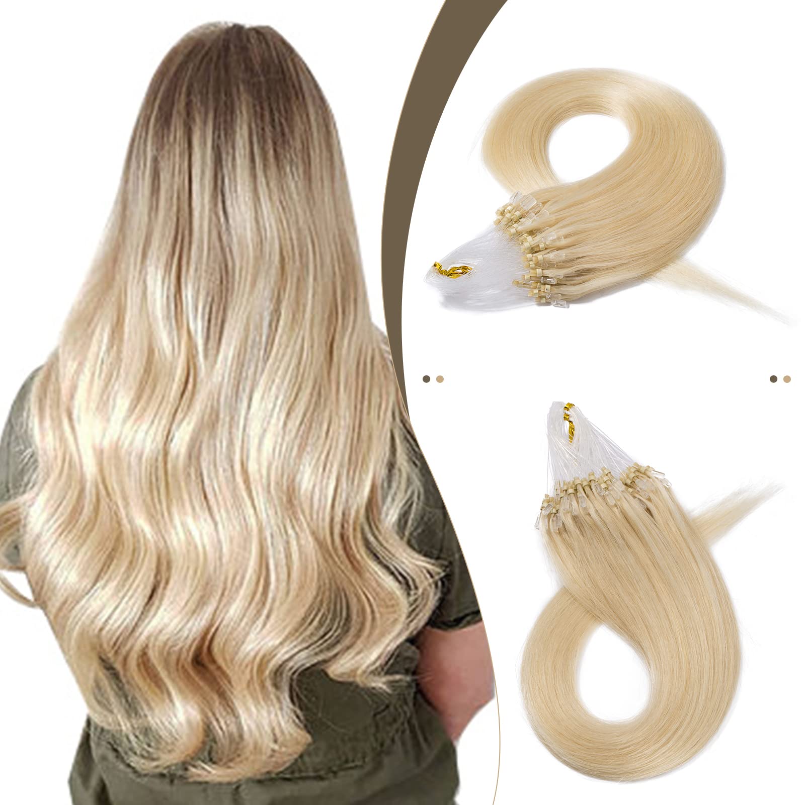 Amazon.com : SEGO Micro Beads Hair Extensions Human Hair 18 Inch Platinum  blonde Micro Loop Human Hair Extensions Natural Straight Micro Ring Human Hair  Extensions 50g 100 Strands Cold Fusion Hair Extension