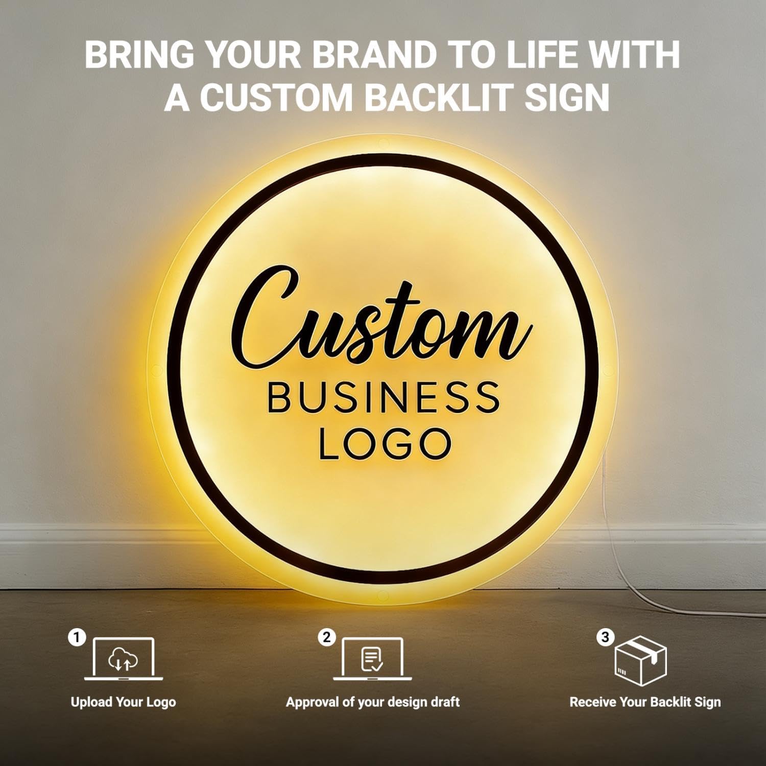Custom Neon Logo Sign for Business, Customized Round Backlit Acrylic Signs for Beauty Salon Hair Studio & Offices, Personalized Light Up Logos Wall Decor