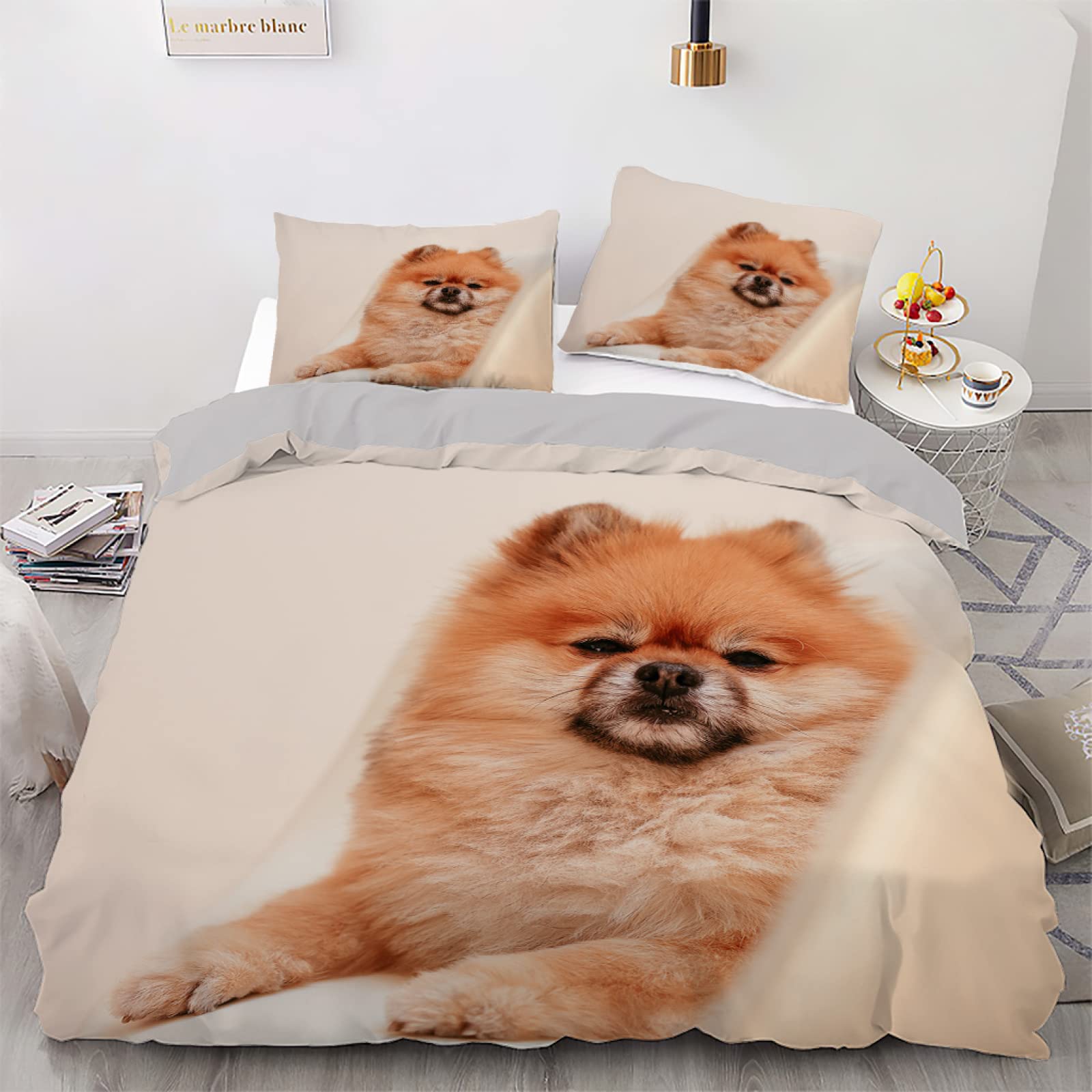 Parure de lit chiot jaune housse de couette 200x200 imprimé animalier