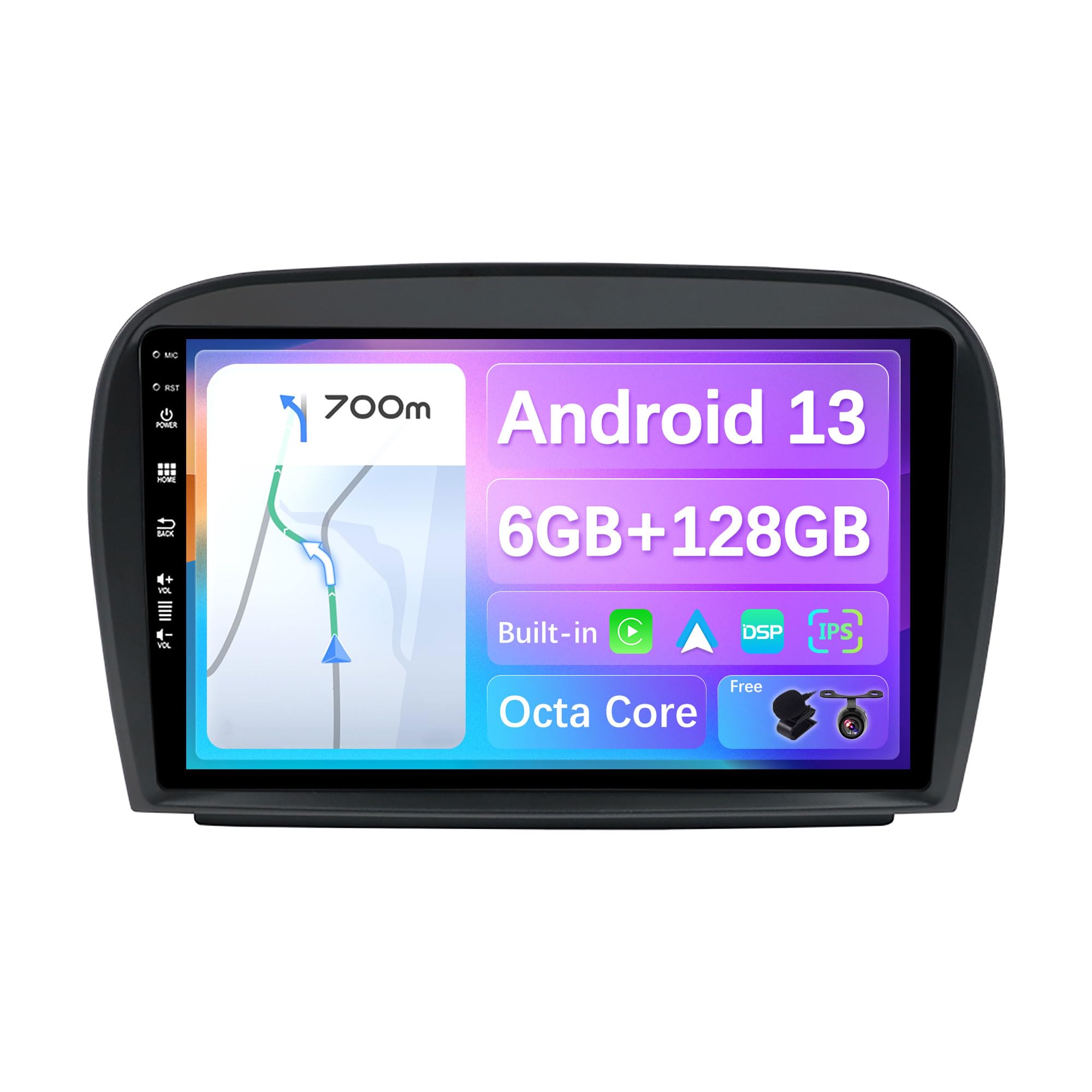 BXLIYER[6G+128G] - Android 14 IPS Car Stereo for Mercedes-Benz SL R230 SL350 SL500 (2001-2011) - Wireless Carplay/Android Auto Camera & MIC 9" 2 Din DSP Steering Wheel WiFi DAB Fast-Boot 360-CAM