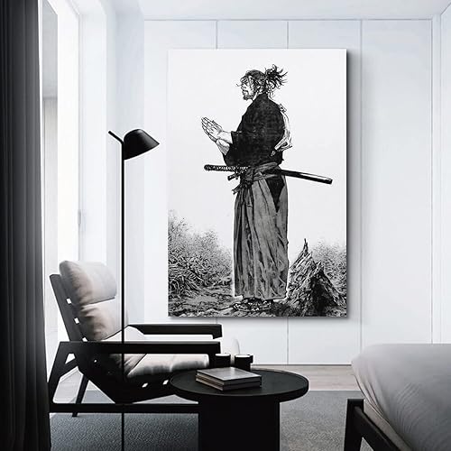 Miniatura 3 de NJYXART Póster de Vagabond Samurai en blanco y negro, pintura decorativa, lienzo, pósteres de pared e impresión artística moderna para decoración de