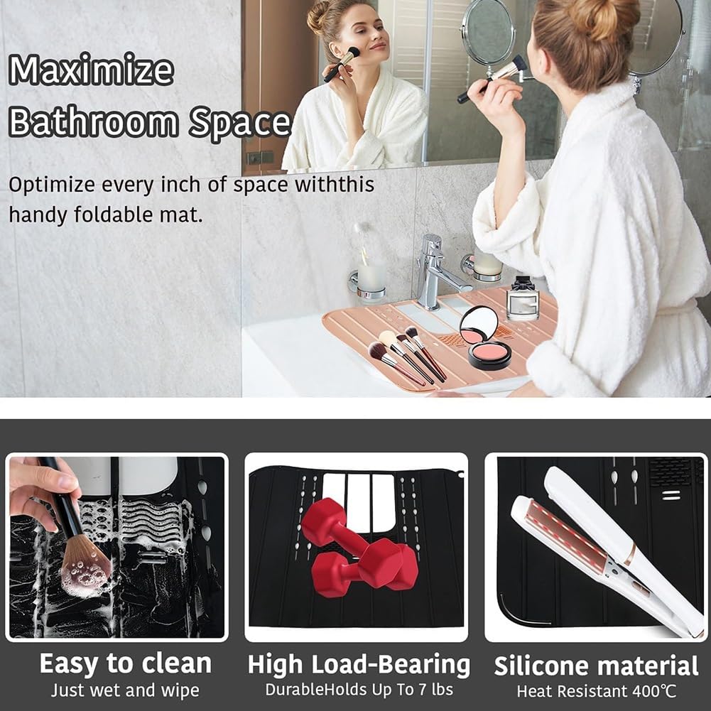 Breeshy Tappetino Copri Lavandino Pieghevole Salvaspazio Organizer per Il Bagno Tappetino per La Pulizia dei Pennelli da Trucco A