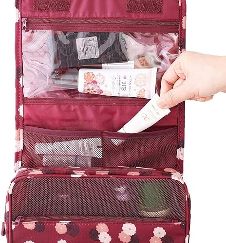 Miniatura 2 de Axgo - Neceser multifuncional para maquillaje portátil con gancho, color rojo