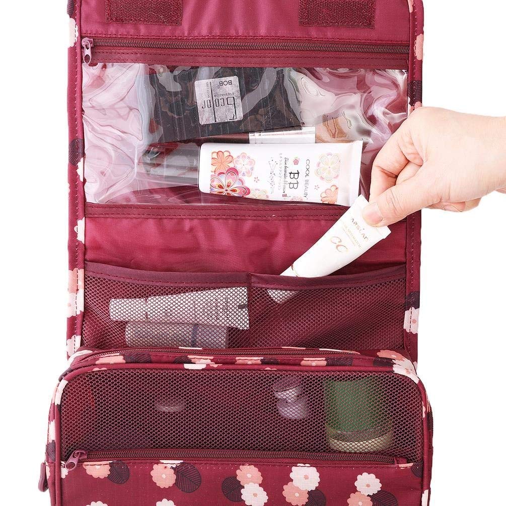 Axgo Multifuncional cosmético portátil Viaje Plegable Maquillaje Neceser Bolsas con Gancho, algodón, Rojo