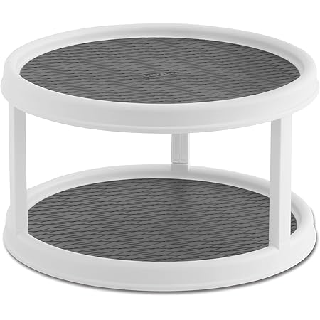Copco 2555-0187 Non-Skid 2-Tier Pantry Cabinet Lazy Susan Turntable, 12-Inch, White/Gray
