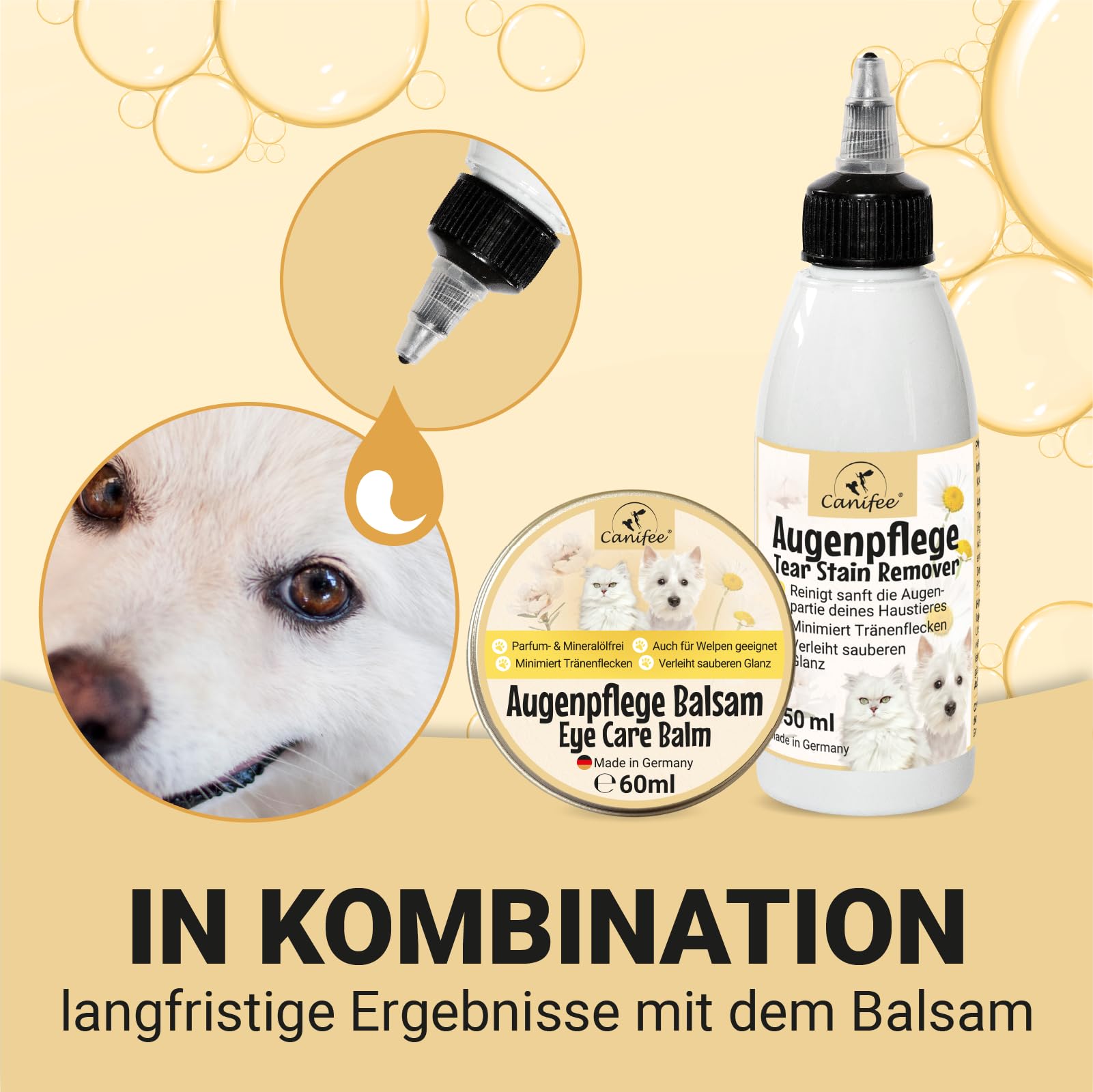 Balsam na plamy łzawiące dla psów i kotów 60 ml, balsam do pielęgnacji oczu zapobiegający powstawaniu plam po łzach